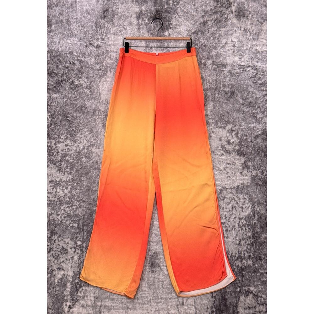 The Wolf Gang Pants Large Womens Orange Ombre Side Slit Wide Leg